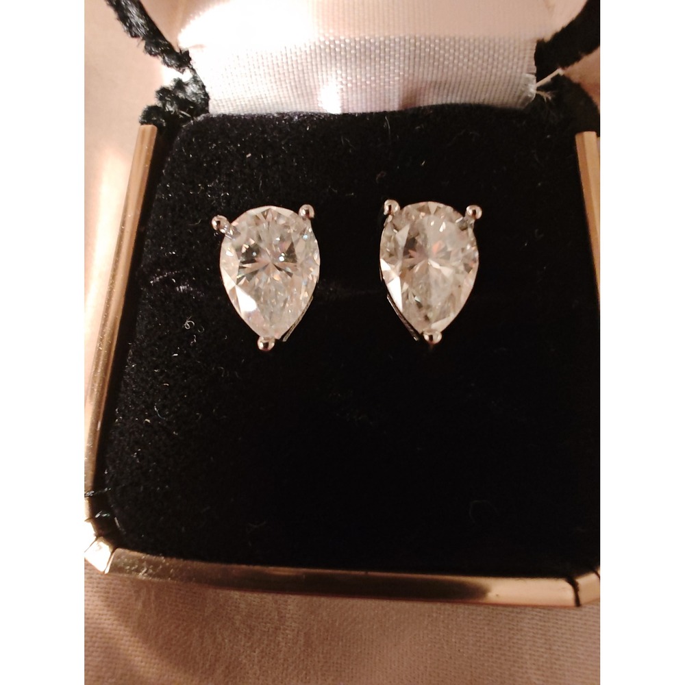 Stud Earrings 925 Sterling Silver 2ct Pear Cut Moissanite Teardrop Studs